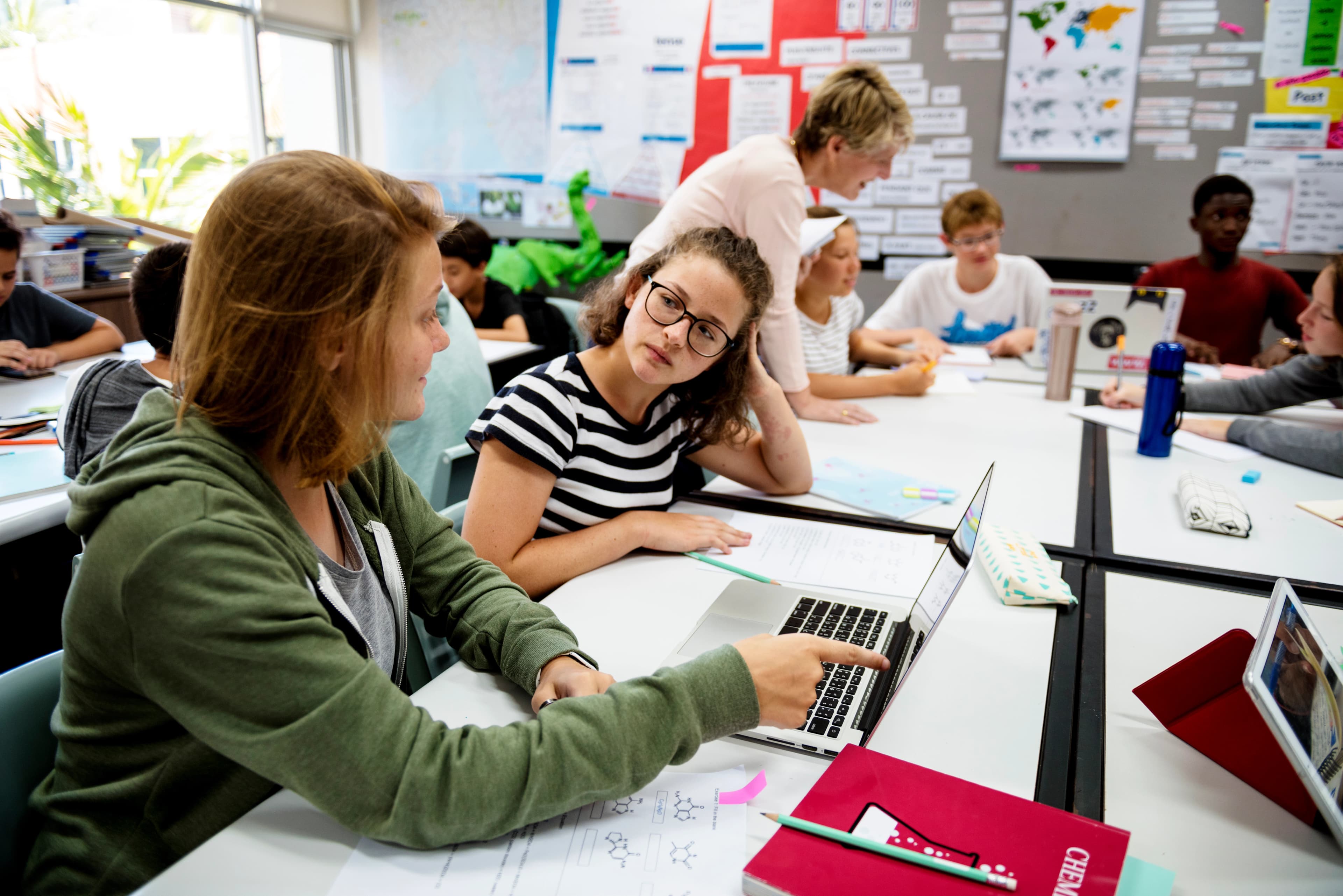 Students collaborating in a modern classroom